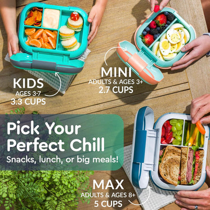Bentgo Chill Kids Leak-Proof Lunch Box - 4-Compartment Bento Box with Built-In Ice Pack, 3.3 Cup Capacity, PFAS & BPA-Free, Microwave & Dishwasher Safe, Ideal Size for Ages 3 to 7 (Aqua)
