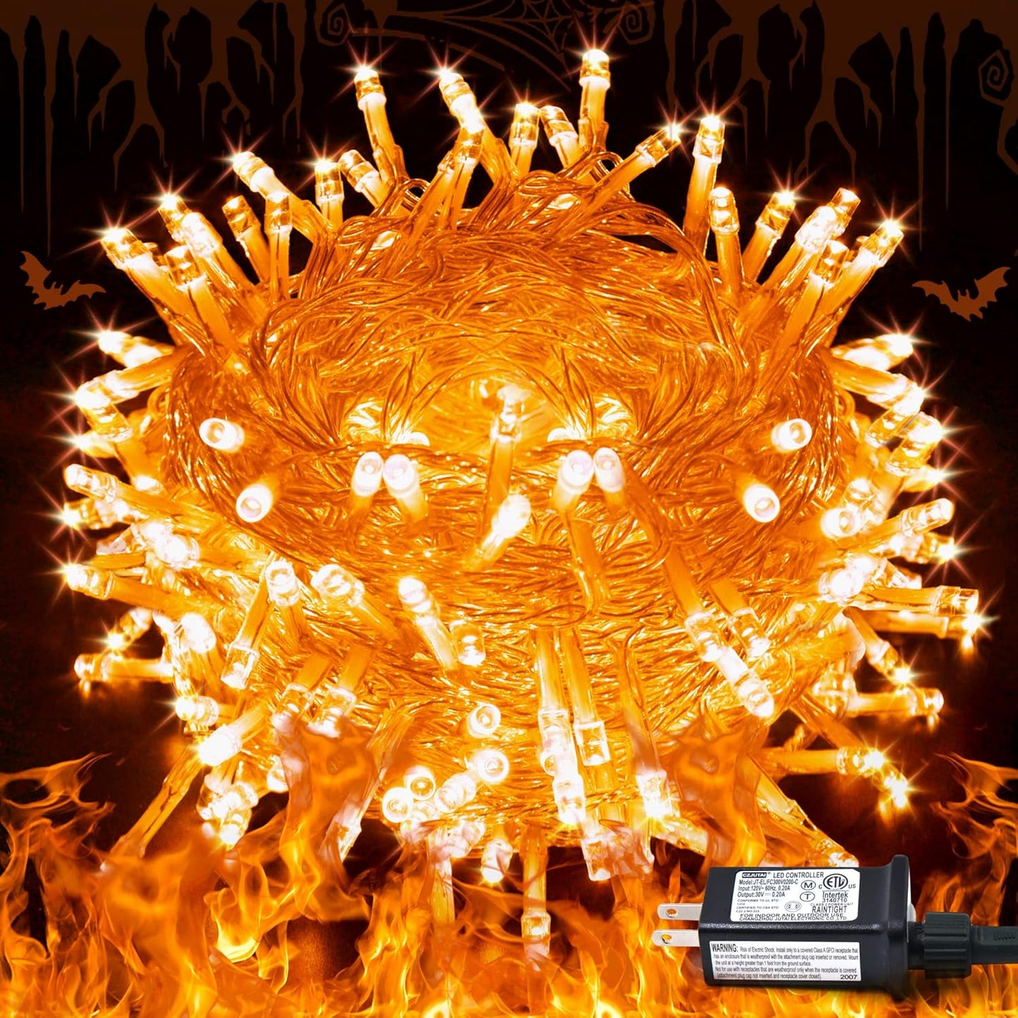 JMEXSUSS 66ft 200 LED Halloween Lights Outdoor, Orange String Lights Clear Wire, 8 Modes Orange Halloween Christmas String Lights Plug in for Tree Indoor Patio Garden Thanksgiving Decorations