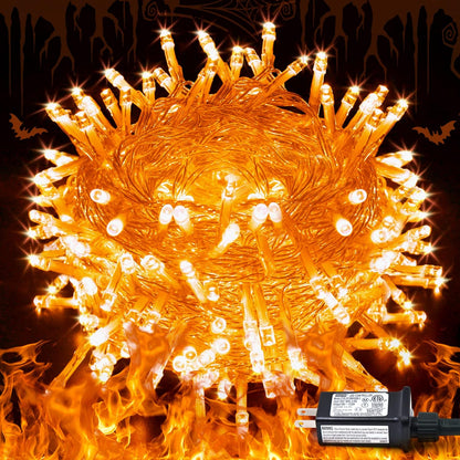 JMEXSUSS 66ft 200 LED Halloween Lights Outdoor, Orange String Lights Clear Wire, 8 Modes Orange Halloween Christmas String Lights Plug in for Tree Indoor Patio Garden Thanksgiving Decorations