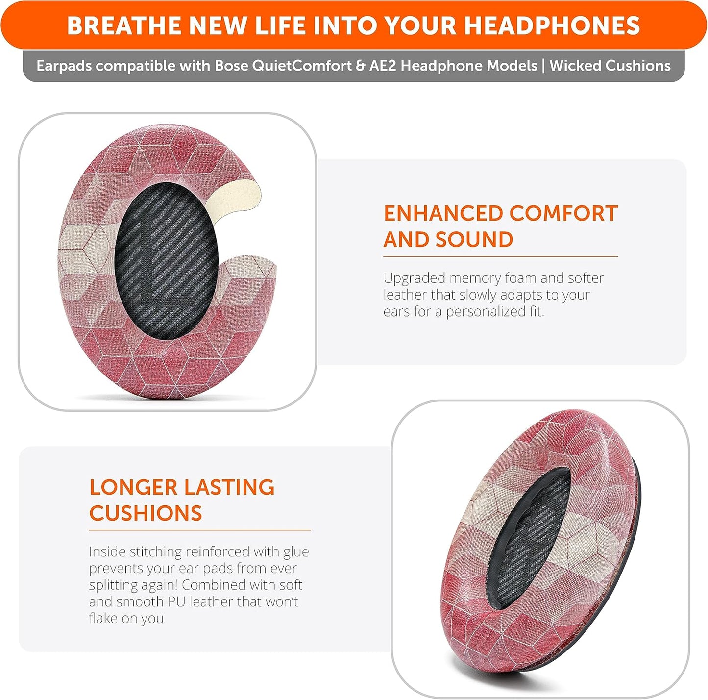WC Wicked Cushions Upgraded Replacement Ear Pads for Bose QC35 & QC35ii (QuietComfort 35) Headphones & More - Softer Leather, Luxurious Memory Foam, Added Thickness, Extra Durability | Midnight Blue