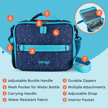 Bentgo® Kids Lunch Bag - Durable, Double Insulated, Water-Resistant Fabric, Interior & Exterior Zippered Pockets, Water Bottle Holder - Ideal for Children 3+ (Shark)