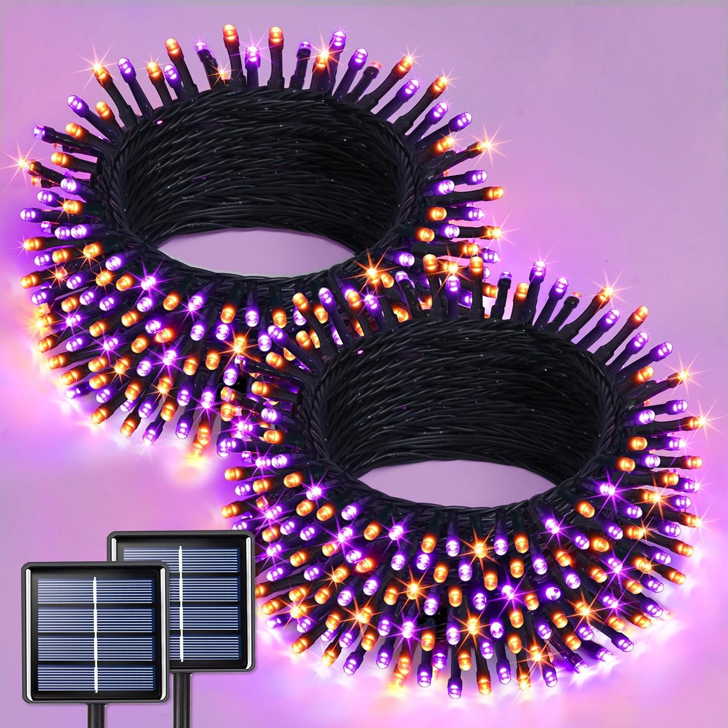 JMEXSUSS 2 Pack 75.5ft Orange Solar Christmas Lights, Total 400 LED Solar String Lights Outdoor Waterproof, 8 Modes Orange Halloween Lights for Tree Patio Garden Thanksgiving Halloween Decorations