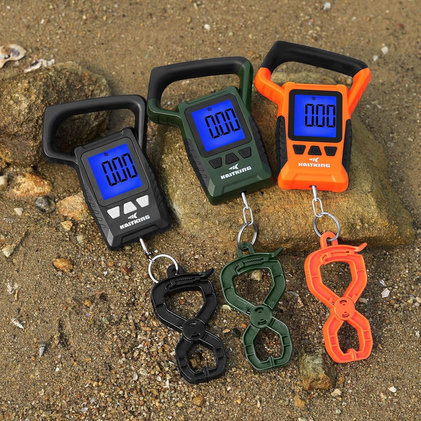 KastKing Fish Scale, WideView Floating Waterproof Digital Scale with No-Puncture Lip Gripper, 2.5” Large LCD Display, 110lb Capacity, Stores up to 9 Weights, Black