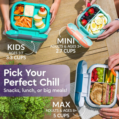 Bentgo Chill Kids Leak-Proof Lunch Box - 4-Compartment Bento Box with Built-In Ice Pack, 3.3 Cup Capacity, PFAS & BPA-Free, Microwave & Dishwasher Safe, Ideal Size for Ages 3 to 7 (Aqua)