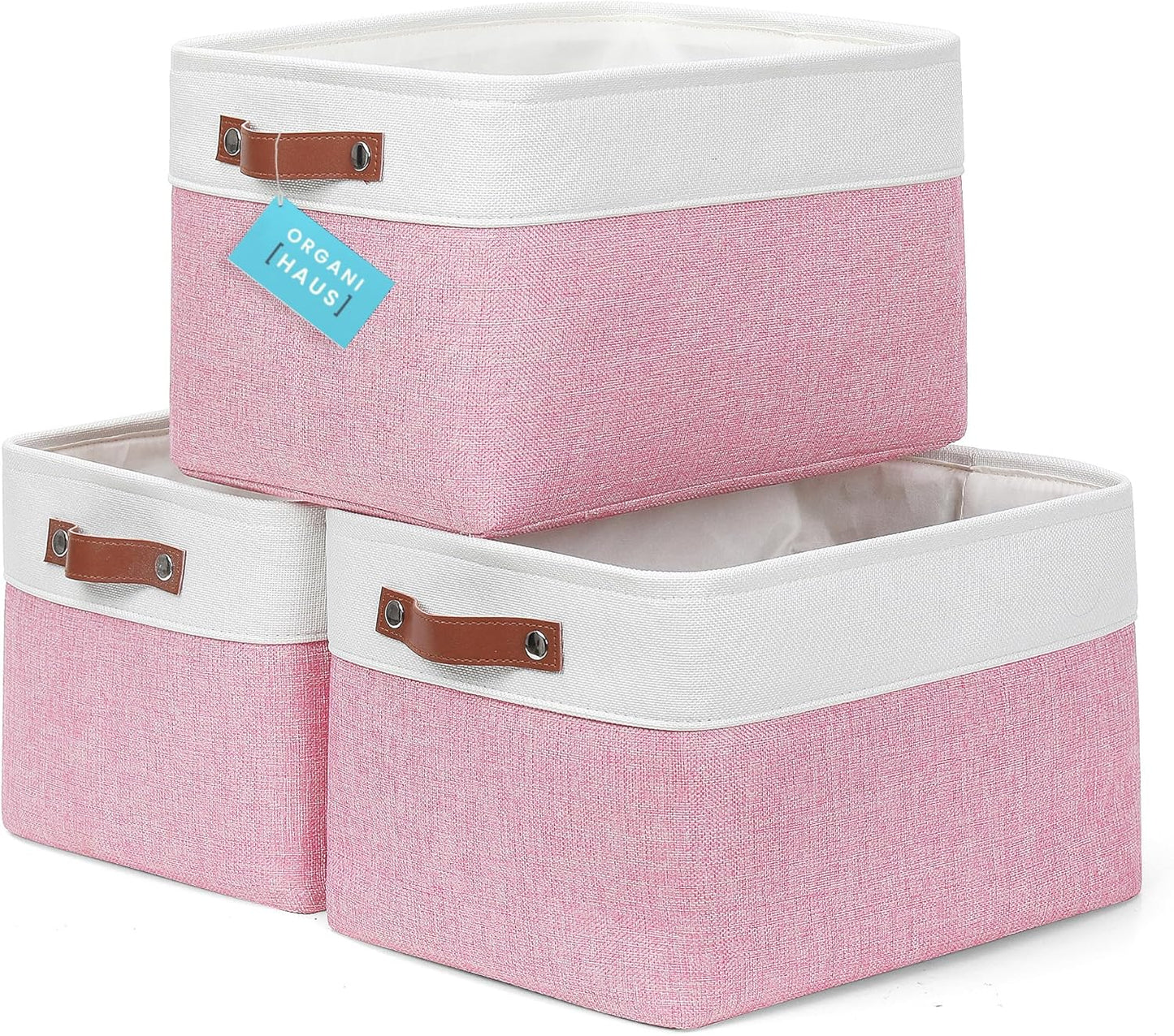 OrganiHaus Large Fabric Storage Baskets for Shelves 3 Pack, 15x11in Closet Storage Bins for Shelves, Cloth Baskets, Fabric Storage Cubes, Linen Closet Organizers, Fabric Basket, White Basket