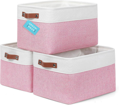 OrganiHaus Large Fabric Storage Baskets for Shelves 3 Pack, 15x11in Closet Storage Bins for Shelves, Cloth Baskets, Fabric Storage Cubes, Linen Closet Organizers, Fabric Basket, White Basket