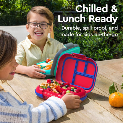 Bentgo Chill Kids Leak-Proof Lunch Box - 4-Compartment Bento Box with Built-In Ice Pack, 3.3 Cup Capacity, PFAS & BPA-Free, Microwave & Dishwasher Safe, Ideal Size for Ages 3 to 7 (Aqua)