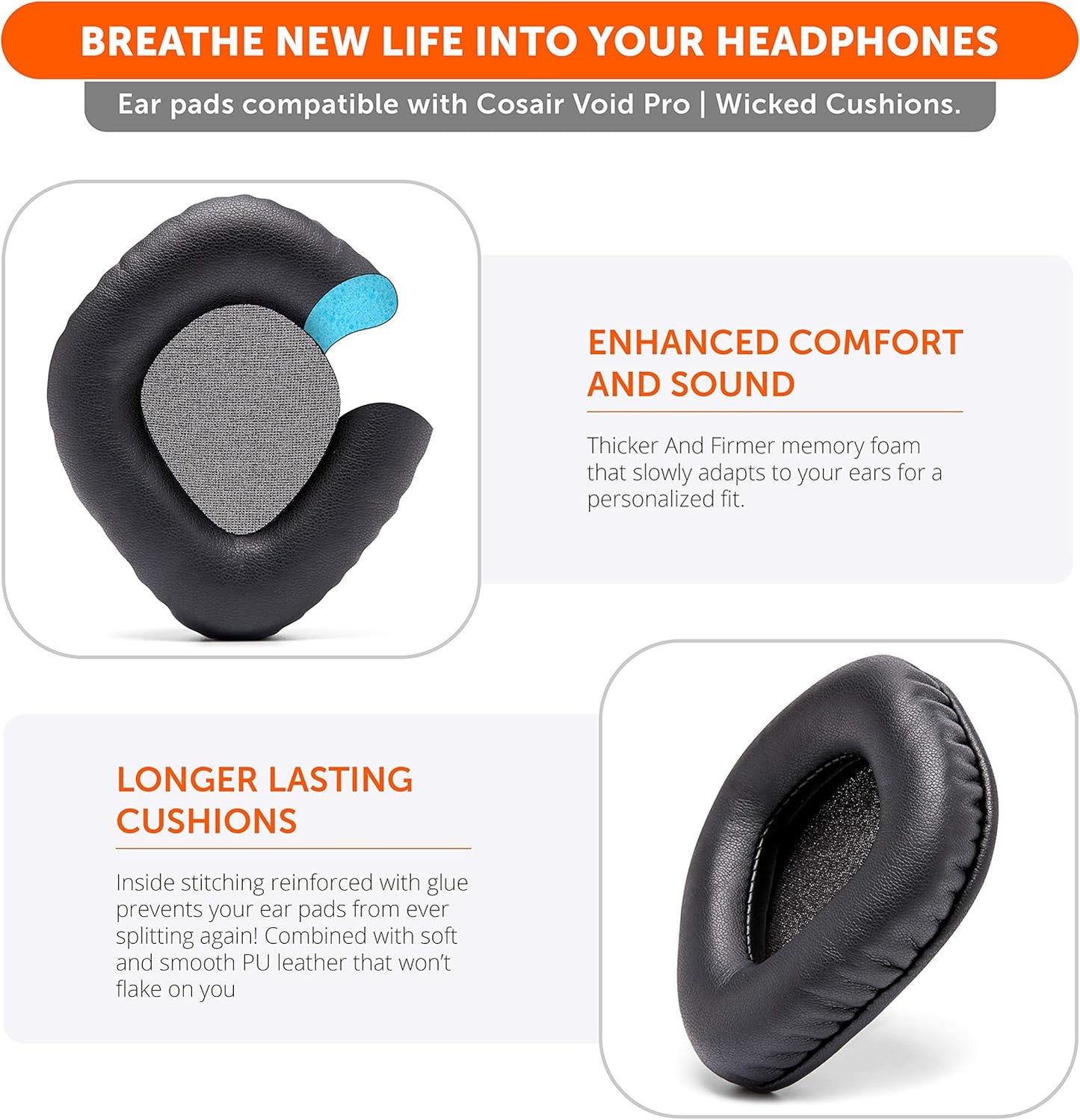 WC Upgraded Replacement Earpads for Corsair Void & Corsair Void Pro Wired & Wireless Gaming Headsets Made by Wicked Cushions | Improved Durability, Thickness, and Sound Isolation | (Speed Racer)