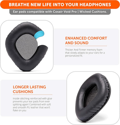 WC Upgraded Replacement Earpads for Corsair Void & Corsair Void Pro Wired & Wireless Gaming Headsets Made by Wicked Cushions | Improved Durability, Thickness, and Sound Isolation | (Speed Racer)