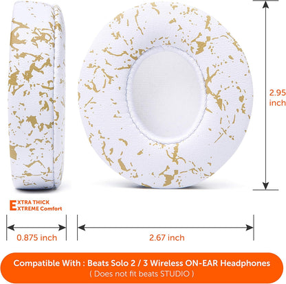 WC Extra Thick Replacement Earpads for Beats Solo 2 & 3 by Wicked Cushions - Ear Pads for Beats Solo 2 & 3 Wireless ON-Ear Headphones - Soft Leather, Luxury Memory Foam, Strong Adhesive | White