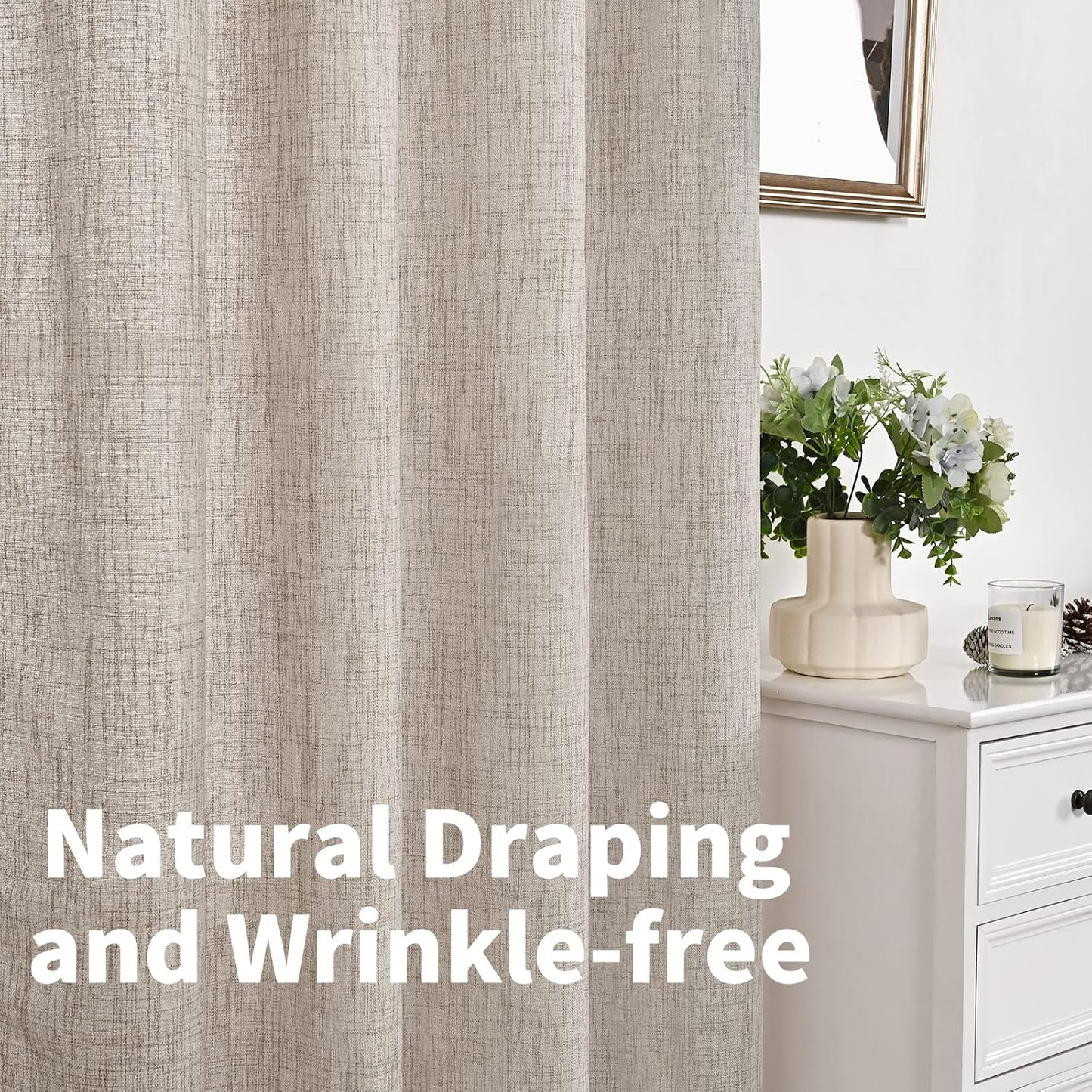 YoungsTex Natural Linen Curtains 84 Inch Long for Living Room Bedroom Grommet Top Light Filtering Privacy Linen Textured Window Semi Sheer Drapes, 2 Panels, 52x84 Inch, Natural