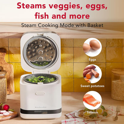 KitchenAid Compact 8 Cup Grain and Rice Cooker with Automatic Sensing and Integrated Scale, KGC2154PL, Porcelain White