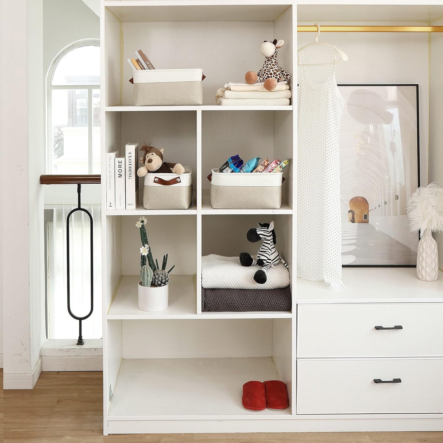 OrganiHaus Large Fabric Storage Baskets for Shelves 3 Pack, 15x11in Closet Storage Bins for Shelves, Cloth Baskets, Fabric Storage Cubes, Linen Closet Organizers, Fabric Basket, White Basket