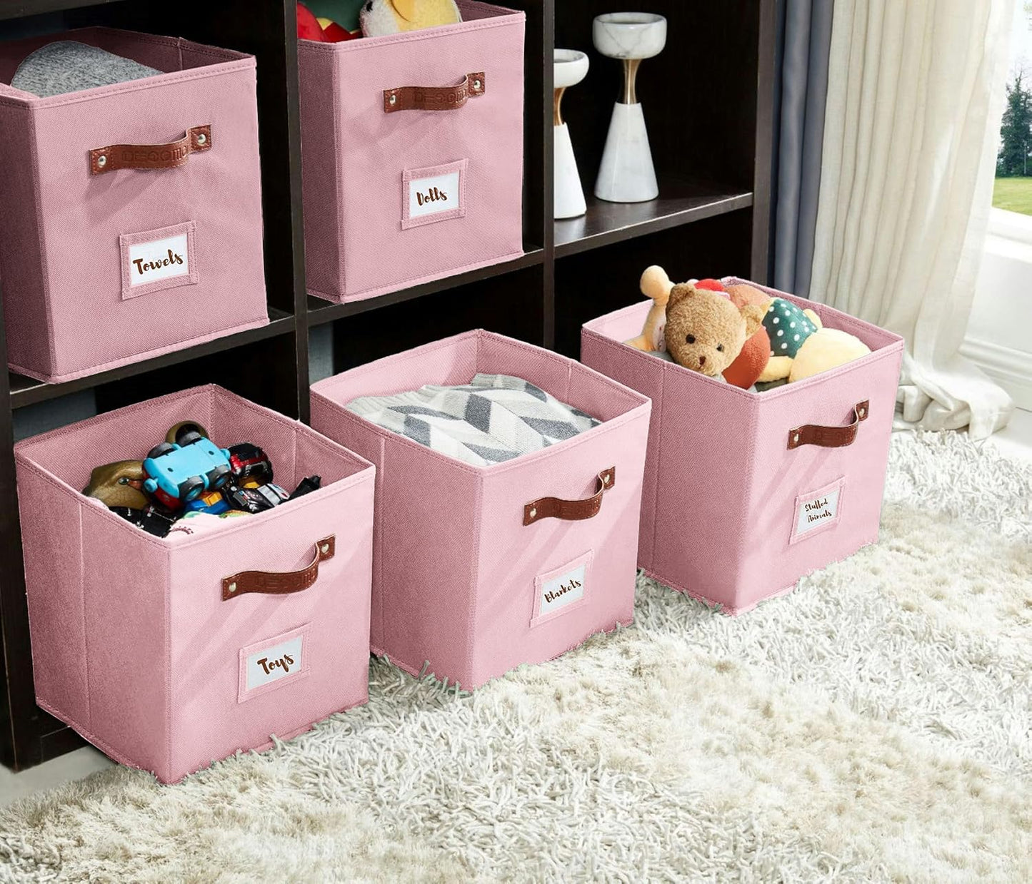 DECOMOMO Cube Storage Bin, Storage Cubes with Labels, Baskets for Shelves Kallax Linen Closet Organizers (Cube 10.5x11"/ 6pcs, Black)