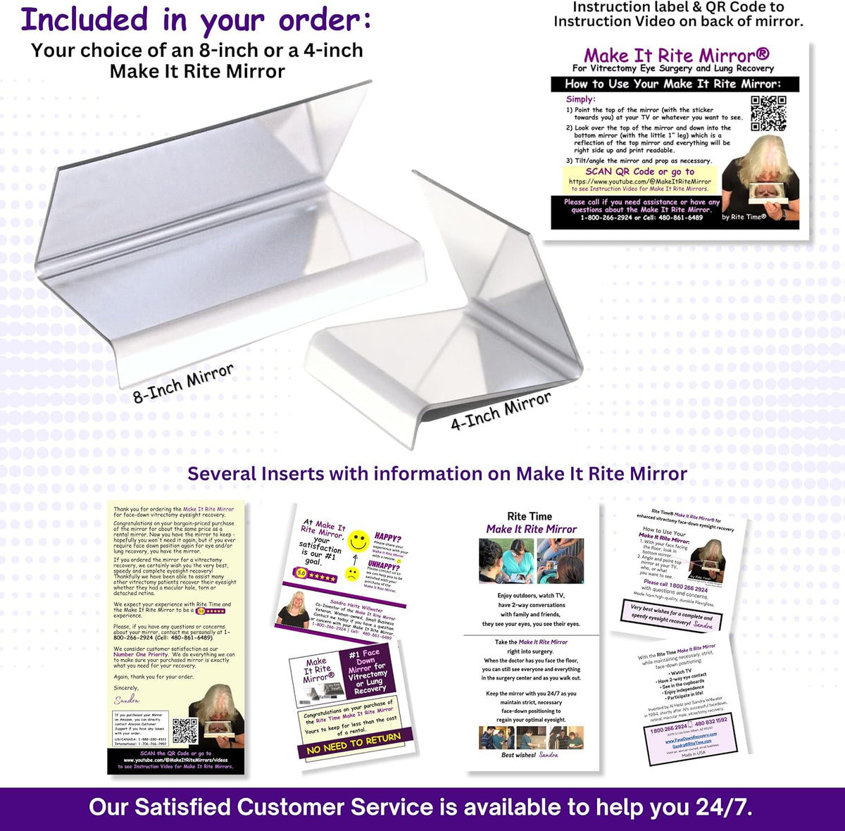 8" Rite Time 2-way Make It Rite Mirror for face down vitrectomy eye sight recovery (8" wide x 4" tall)