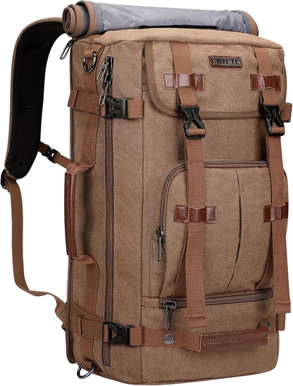 WITZMAN Canvas Backpack Vintage Travel Backpack Large Laptop Bags Convertible Shoulder Rucksack