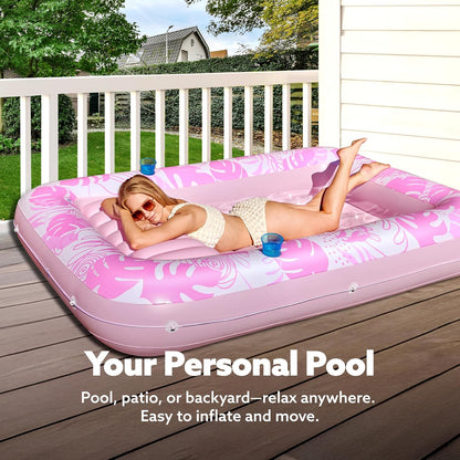Sloosh Inflatable Tanning Pool Lounger Float-XL, 85" x 57" Extra Large Suntan Sun Tan tub for Adults, Bed Blow up, Raft Lounge Floatie, XL-Blue