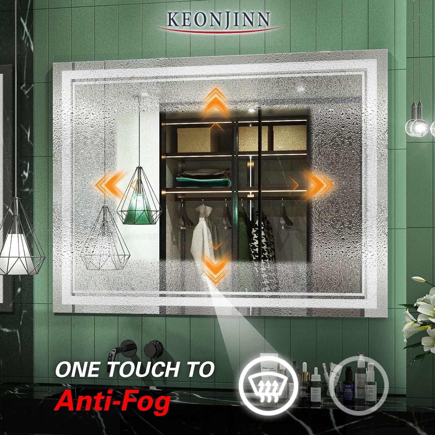 Keonjinn 40 x 24 Inch LED Mirror, Bathroom Mirror with Lights, LED Vanity Mirror, Wall Mounted Anti-Fog Dimmable Lighted Makeup Mirror for Bedroom, IP54 Waterproof (Horizontal/Vertical)