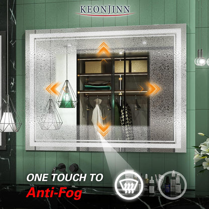 Keonjinn 40 x 24 Inch LED Mirror, Bathroom Mirror with Lights, LED Vanity Mirror, Wall Mounted Anti-Fog Dimmable Lighted Makeup Mirror for Bedroom, IP54 Waterproof (Horizontal/Vertical)