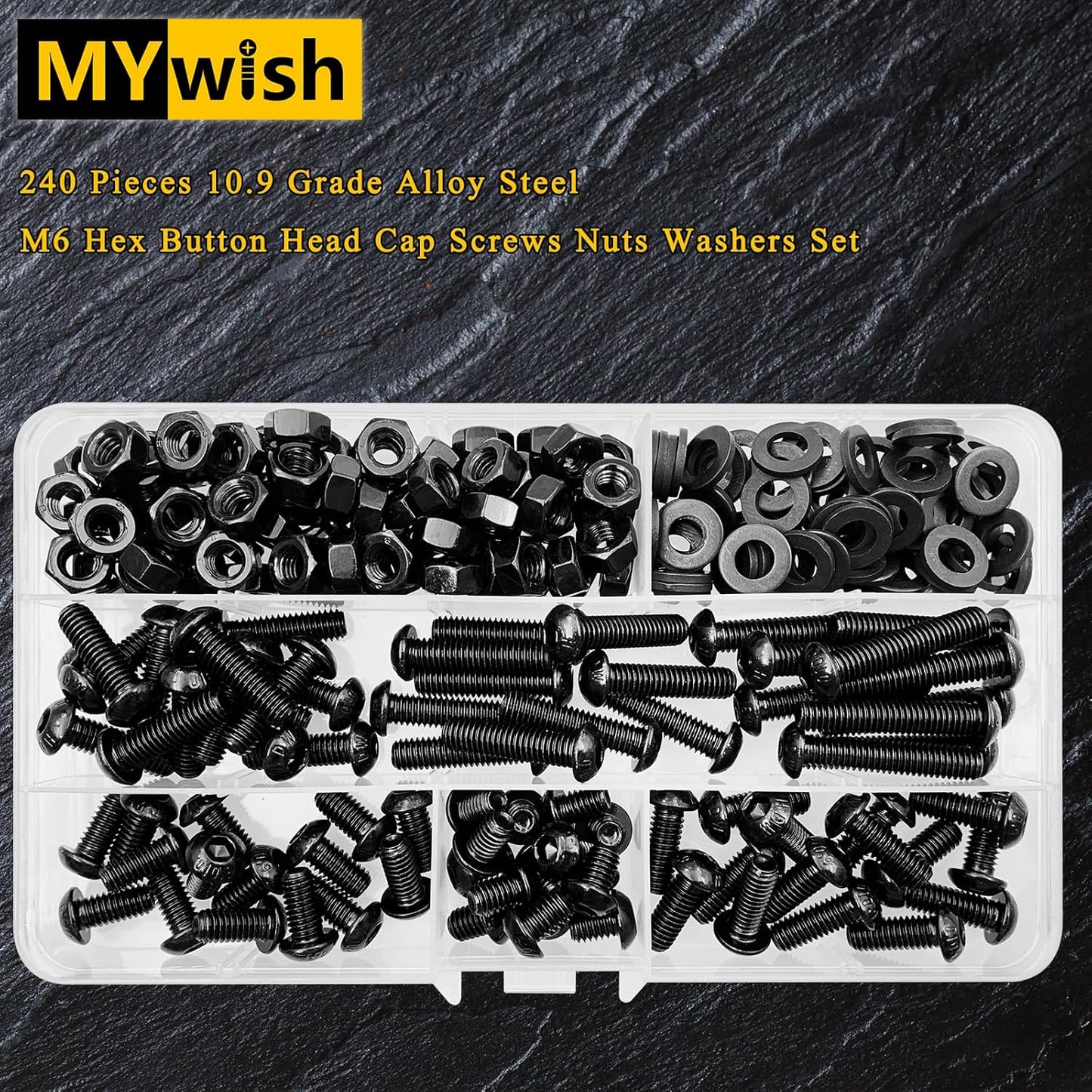 Mywish 900Pcs Metric Screw Assortment, M3 M4 M5 M6 Screw Assortment Kit 304 Stainless Steel Hex Socket Button Head Socket Cap Metric Screws Bolts & Flat Washers/Nuts/Hex Wrenches 16 Sizes 8MM to 20MM