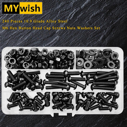 Mywish 900Pcs Metric Screw Assortment, M3 M4 M5 M6 Screw Assortment Kit 304 Stainless Steel Hex Socket Button Head Socket Cap Metric Screws Bolts & Flat Washers/Nuts/Hex Wrenches 16 Sizes 8MM to 20MM