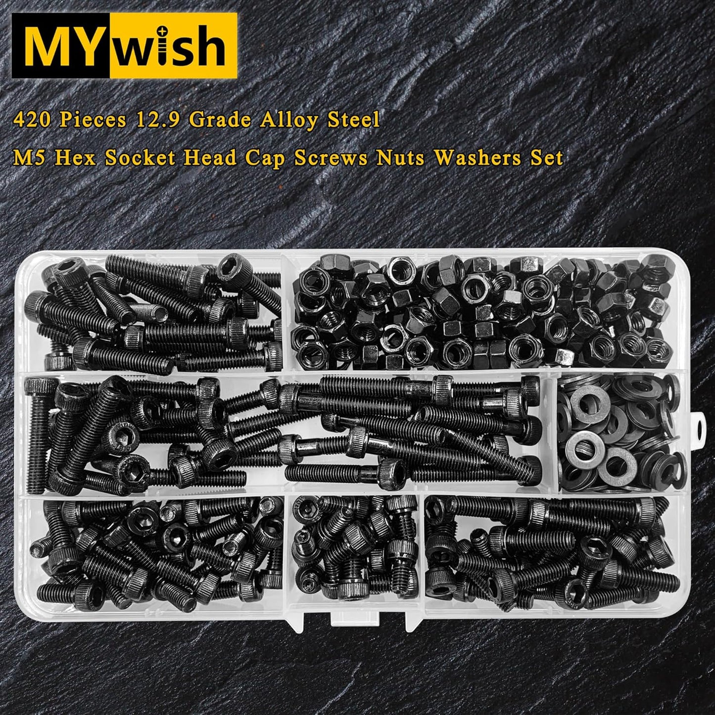Mywish 900Pcs Metric Screw Assortment, M3 M4 M5 M6 Screw Assortment Kit 304 Stainless Steel Hex Socket Button Head Socket Cap Metric Screws Bolts & Flat Washers/Nuts/Hex Wrenches 16 Sizes 8MM to 20MM