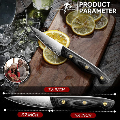 Purple Dragon Damascus Fish Fillet Knife - 7 inch Flexible Boning Knife with VG10 Core, Kitchen Slicing Knife with Full Tang Handle, Birthday Dad Mom Gift