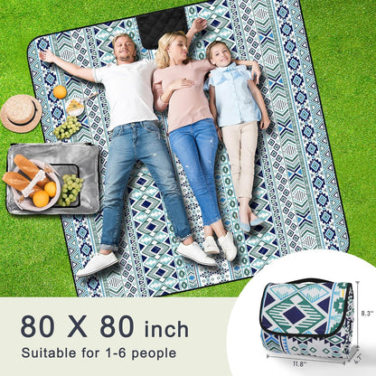 SAMSIER Large Outdoor Picnic Blankets Waterproof Foldable, Beach Blanket Sandproof Portable, Cute Picnic Mat Washable (Navy Blue, 60"×80")
