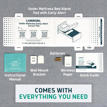 Lunderg Undermattress Bed Alarm for Elderly Adults & Chair Alarm Set - Wireless Early-Alert Mattress Pad, Chair Pad & Pager - Bed Alarms and Fall Prevention for Elderly and Dementia Patients