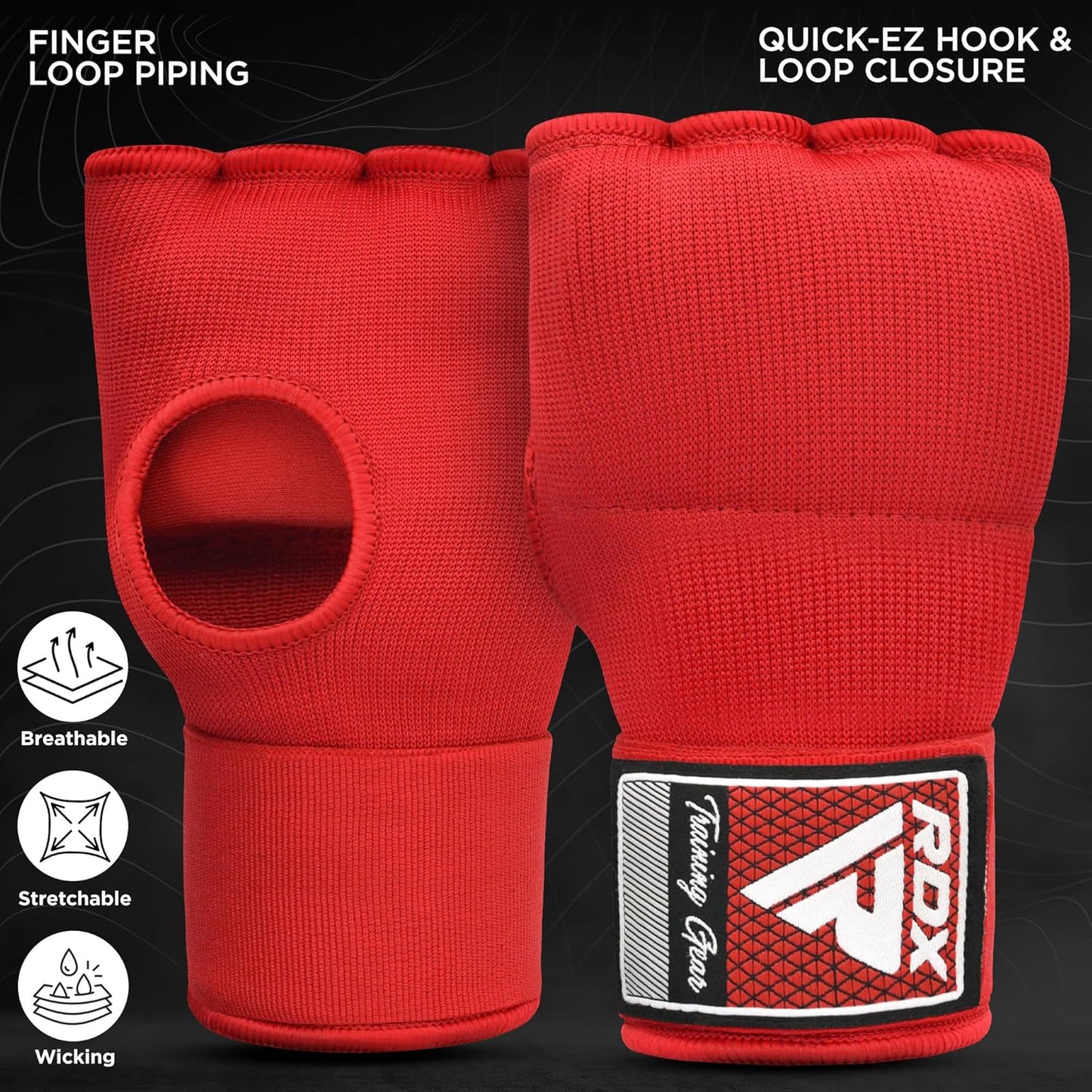 RDX Gel Boxing Hand Wraps Inner Gloves, Quick 100cm Long Wrist Straps, Elasticated, Padded Fist Hand Protection, Muay Thai MMA Martial Arts Punching Speed Bag Training Bandages, Under Mitts Handwraps