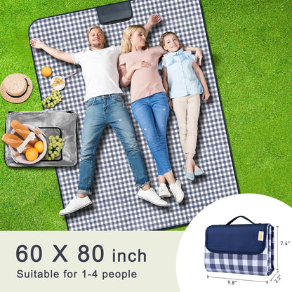 SAMSIER Large Outdoor Picnic Blankets Waterproof Foldable, Beach Blanket Sandproof Portable, Cute Picnic Mat Washable (Navy Blue, 60"×80")