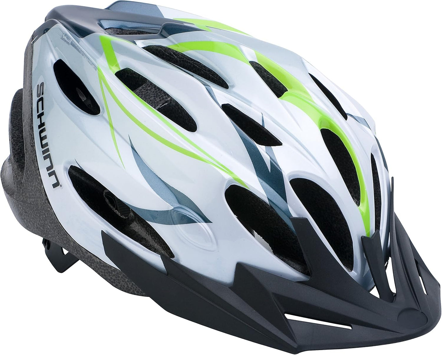 Schwinn Traveler Bike Helmet for Adult Men and Women, Ages 14 and Up with Suggested Fit 52-58 cm, Dial Fit Adjustment, Detachable Visor, Bike and Cycling Accessories, White/Green