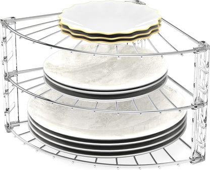SimpleHouseware 3-Tier Corner Shelf Plate Rack for Counter and Cabinet Organizer, Bronze