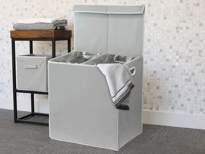 SimpleHouseware Double Laundry Hamper with Lid and Removable Laundry Bags, Beige