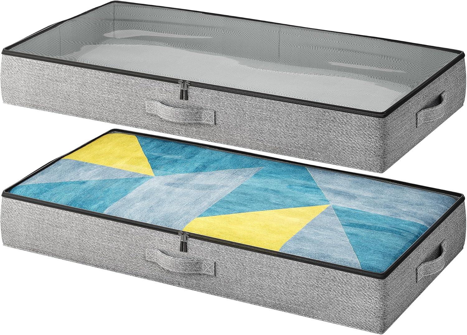 Under Bed Storage Containers 2 Pack – Low Profile Slim Underbed Storage Bins with Clear Plastic Cover, 45L Fabric Organizer for Clothes, Shoes, Blankets, RV & Bedroom Storage - PuriLite