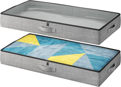 Under Bed Storage Containers 2 Pack – Low Profile Slim Underbed Storage Bins with Clear Plastic Cover, 45L Fabric Organizer for Clothes, Shoes, Blankets, RV & Bedroom Storage - PuriLite
