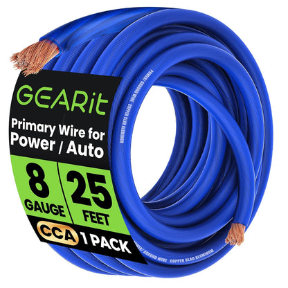 GEARit, 8 Gauge Wire, for Automotive Power/Ground, Battery Cable, Car Audio, RV, Amp, CCA, Automotive Wire, Amp Kit, Battery Cables, Wiring Kit, (25 feet Each- Black/Red)