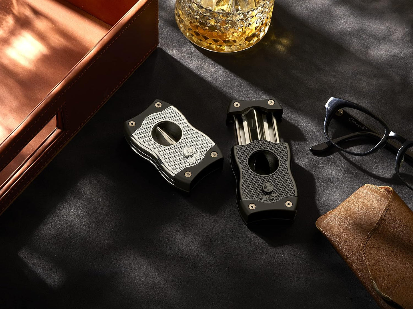 Colibri SV-Cut Cigar Cutter | Chrome and Black | Trigger Spring Blades | V-Cut Cut Depth 7mm and Straight Cut Up to 3mm | Gauge Up to 68 Rings | Ergonomic Design
