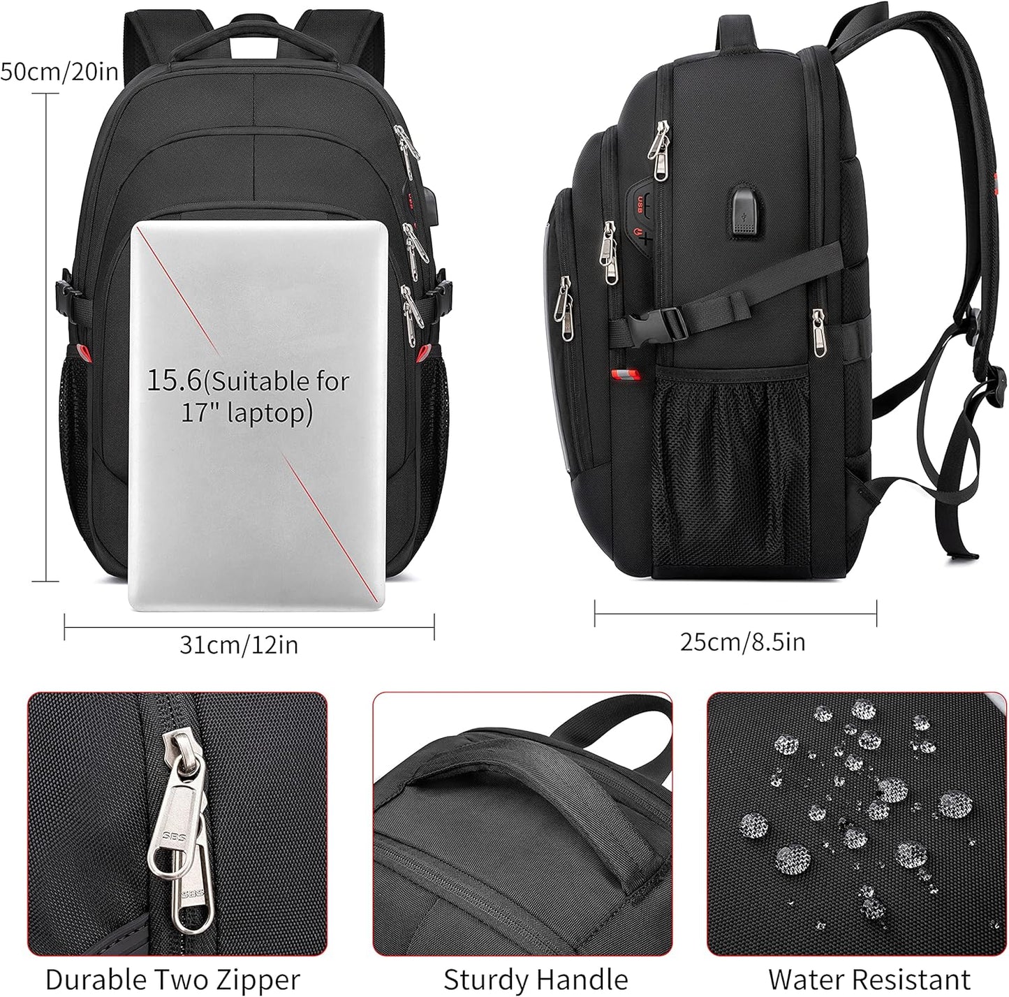 RFID Cafele Laptop Backpack Travel Computer Backpack College Bookbag School Backpack with USB Charging Port