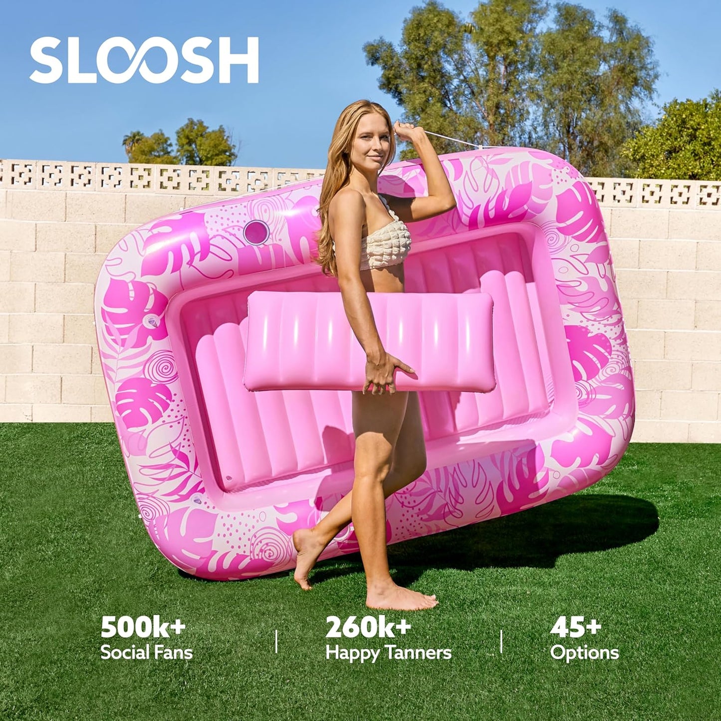 Sloosh Inflatable Tanning Pool Lounger Float-XL, 85" x 57" Extra Large Suntan Sun Tan tub for Adults, Bed Blow up, Raft Lounge Floatie, XL-Blue