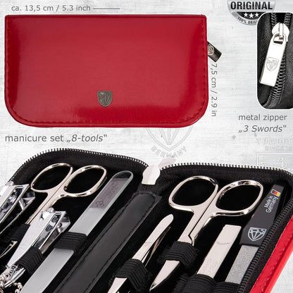 3 Swords Germany - brand quality 8 piece manicure pedicure grooming kit set for professional finger & toe nail care scissors clipper fashion leather case camou in gift box, Made in Germany