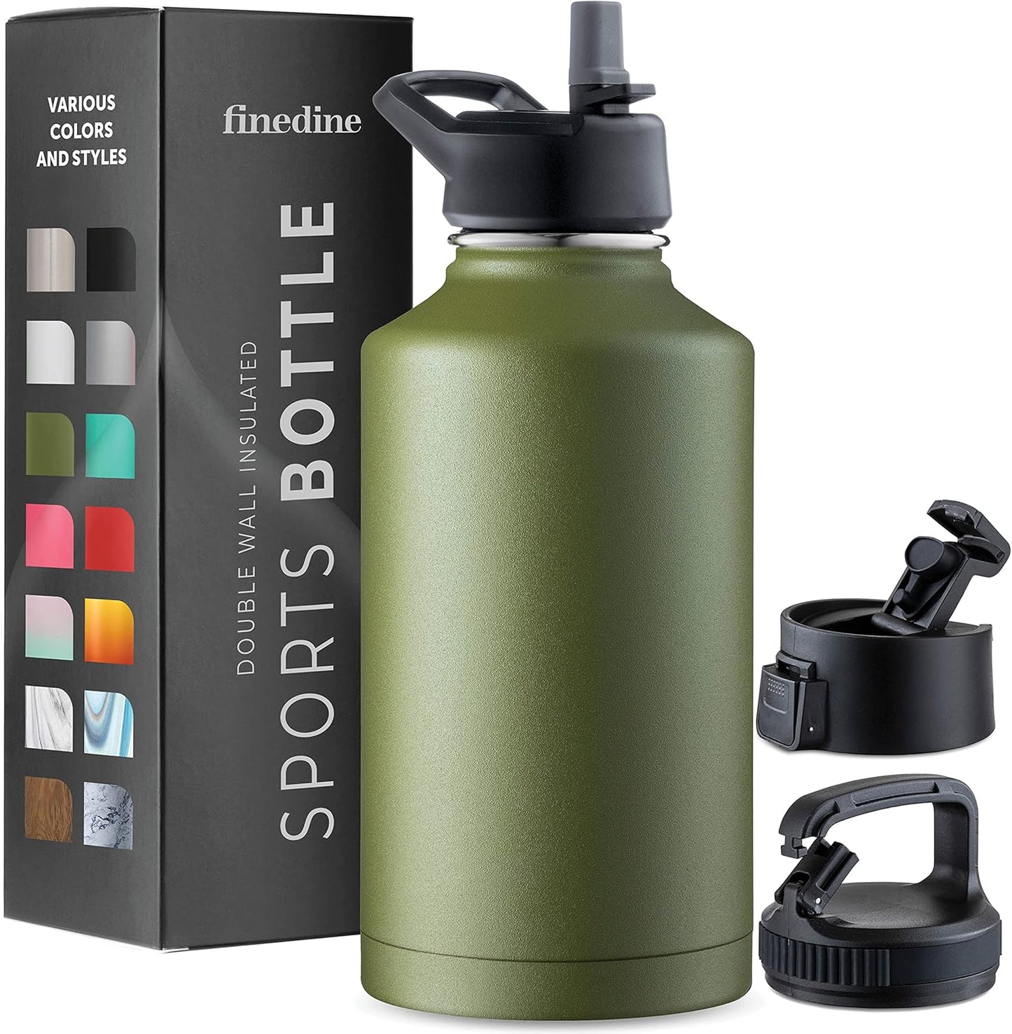 FineDine Water Bottle - Stainless Steel Insulated Water Bottle with Straw Lid, Flip Lid & Wide-Mouth Cap - Keeps Hot and Cold - 25 Oz / 739ml - Pure Pearly White