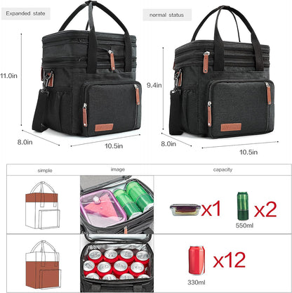 Lunch Bag Women Insulated Lunch Box for Work, Purple Expandable Large Lunch Bags, Leakproof Double Deck Lunch Box Cooler Bag（Purple）