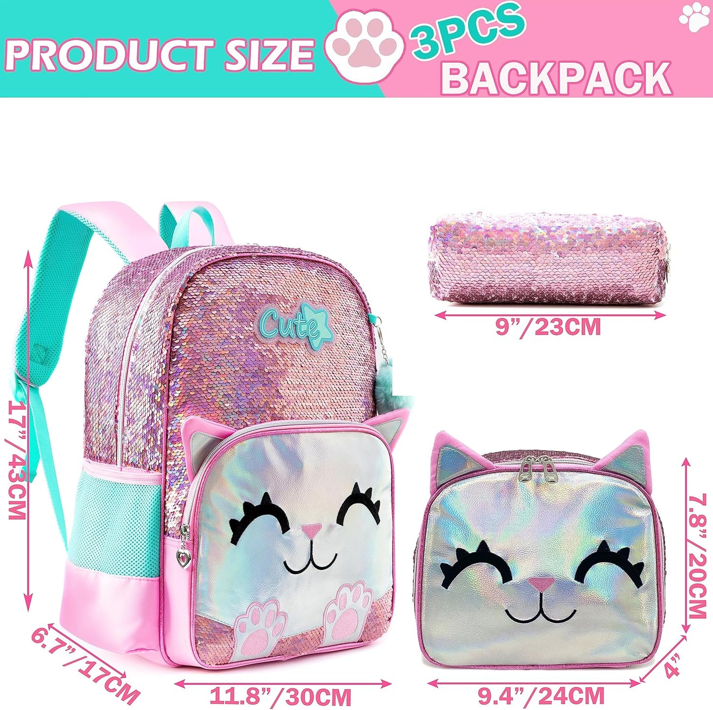 Cute Backpack for Girls School Backpacks with Lunch Box for Elementary