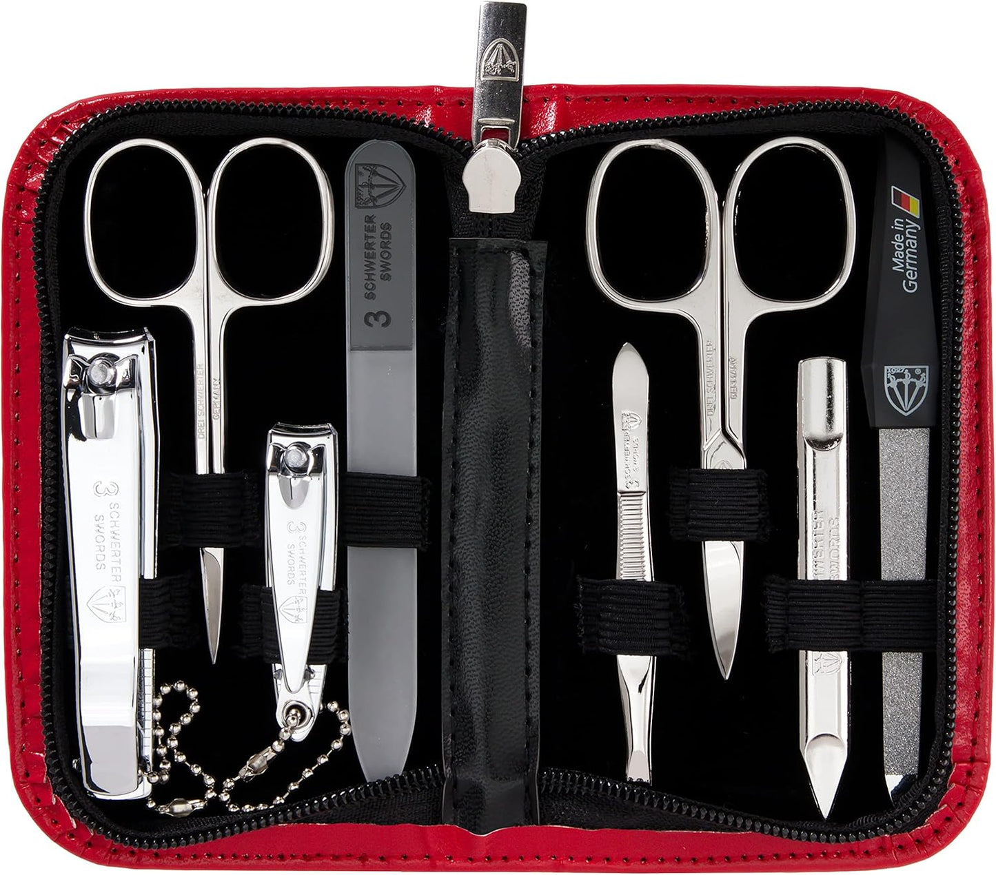 3 Swords Germany - brand quality 8 piece manicure pedicure grooming kit set for professional finger & toe nail care scissors clipper fashion leather case camou in gift box, Made in Germany