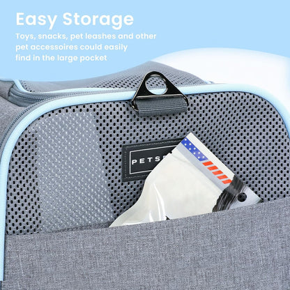 Petsfit Expandable Cat Dog Carrier Airline Approved, 17" L x 11" W x 11" H Soft-Sided Portable Pet Travel Carrier for Kitten, Puppy, Removable Soft Plush Mat and Pockets, Auto-Locking Zippers