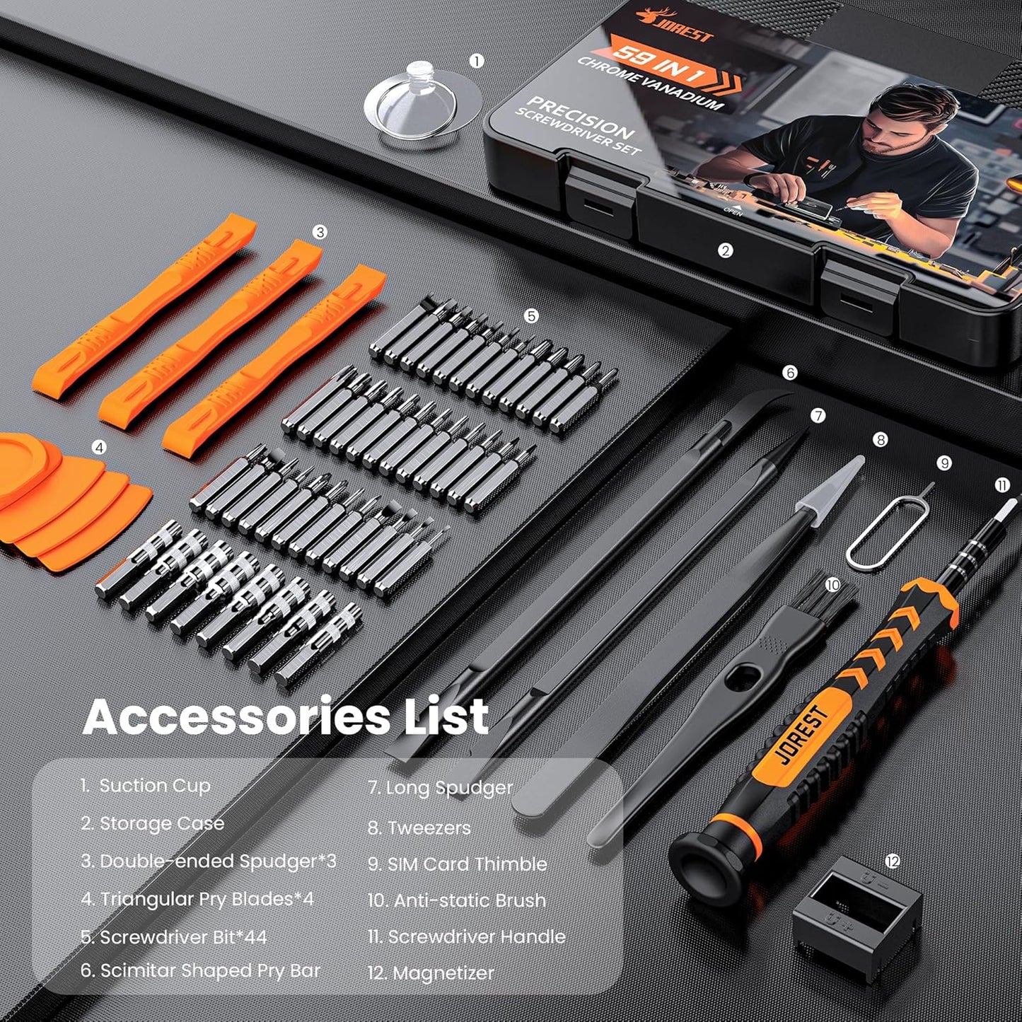 JOREST 59-in-1 Precision Screwdriver Set with Magnetic Torx Bits – Mini Electronics Repair Tool Kit - PuriLite
