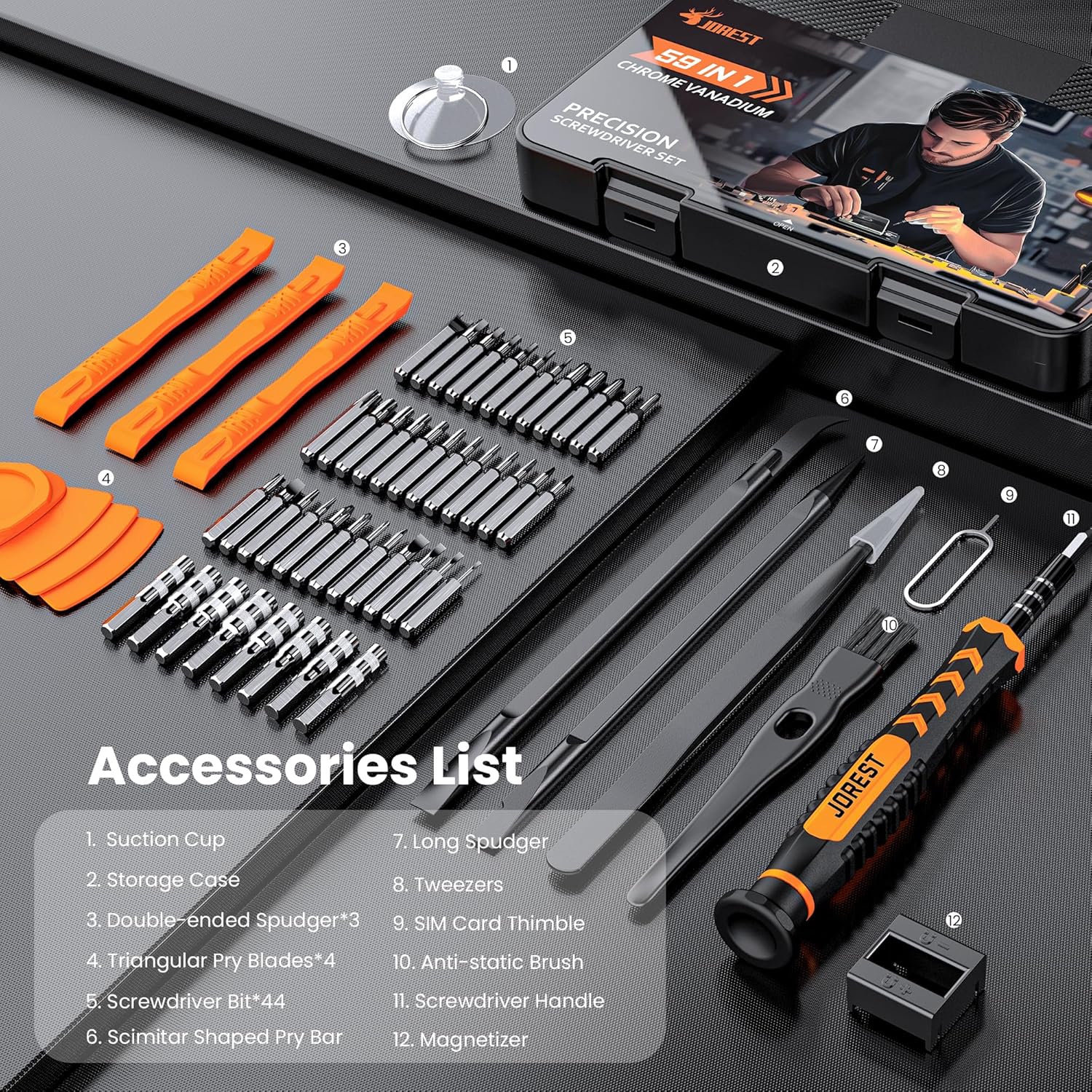 JOREST 59-in-1 Precision Screwdriver Set with Magnetic Torx Bits – Mini Electronics Repair Tool Kit - PuriLite