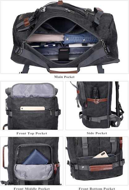 WITZMAN Canvas Backpack Vintage Travel Backpack Large Laptop Bags Convertible Shoulder Rucksack