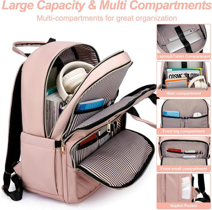 Laptop Backpack for Women Men, Water Resistant Travel Work Backpacks Purse Stylish College Business Teacher Nurse Computer Bag, Fits 17.3" Laptop Light Blue